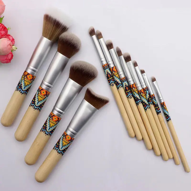 Bamboo Handle Makeup Brush Set with 12 Aluminum Tubes