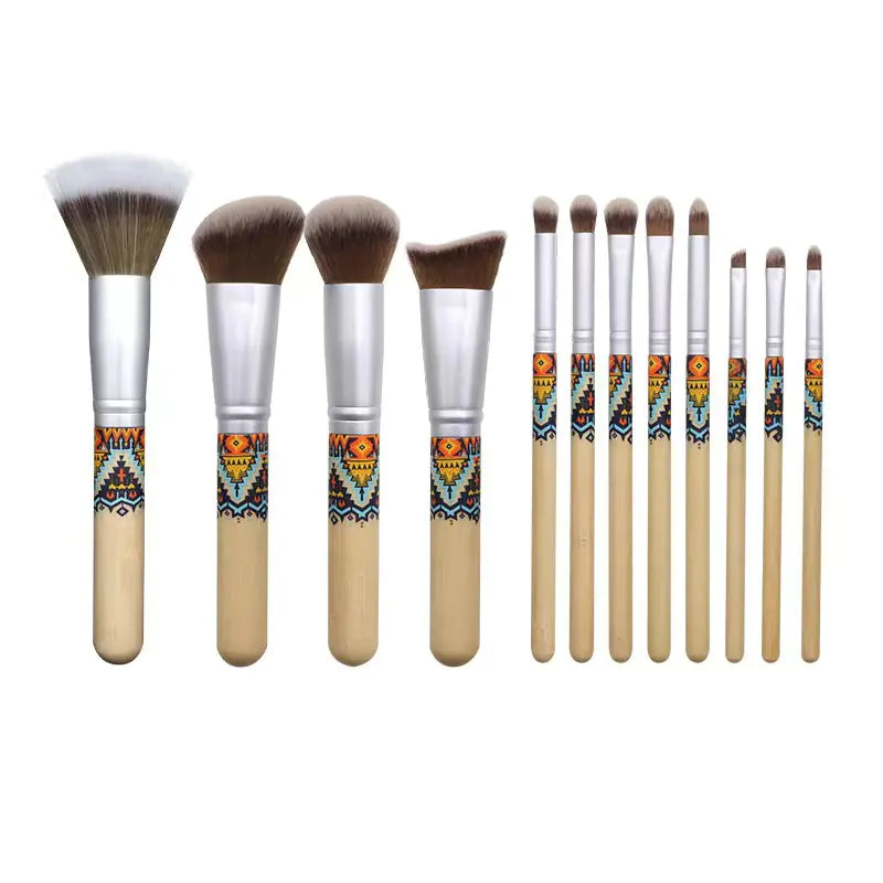 Bamboo Handle Makeup Brush Set with 12 Aluminum Tubes