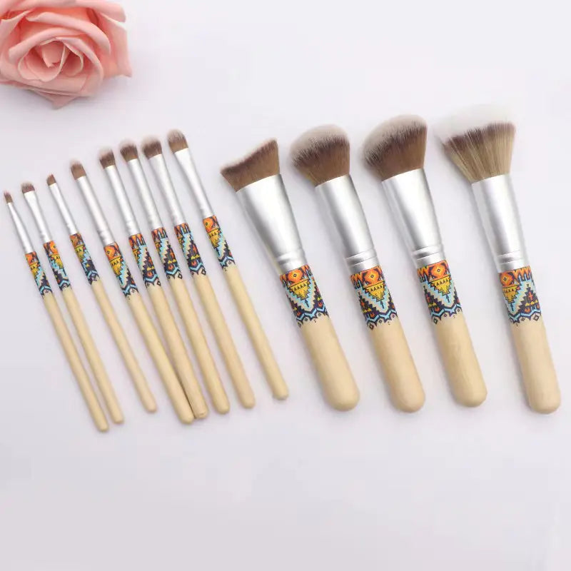 Bamboo Handle Makeup Brush Set with 12 Aluminum Tubes