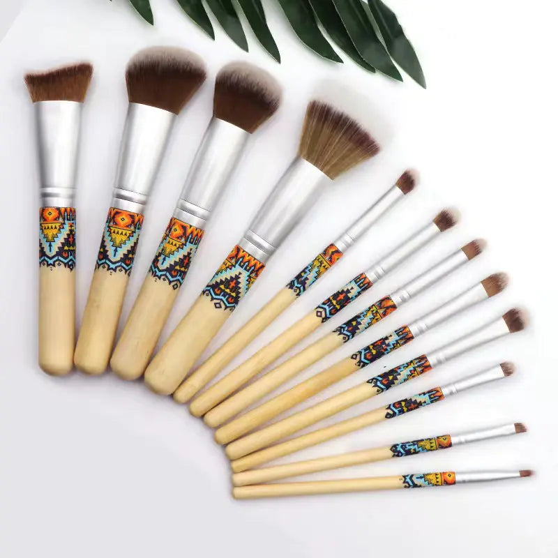 Bamboo Handle Makeup Brush Set with 12 Aluminum Tubes
